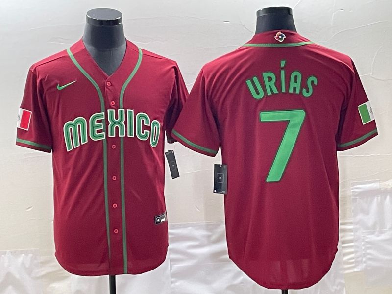 Men 2023 World Cub Mexico 7 Urias Red Nike MLB Jersey1